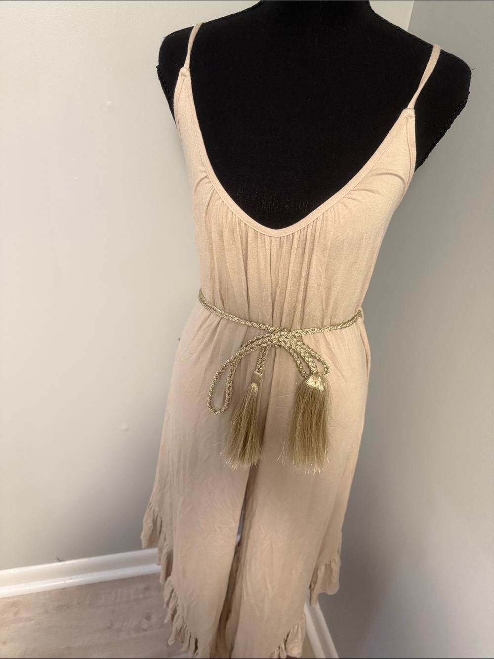 VENUS Taupe Jumpsuit with Gold Belt - Picture 2 of 3